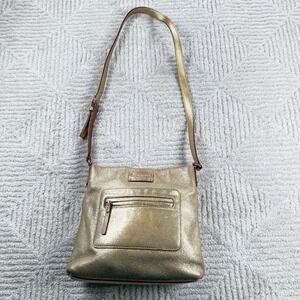 Kate Spade Crossbody Bag Gold Metallic Leather Slim Messenger Purse VTG Y2K